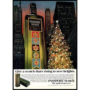 1975 Passport Scotch Whiskey Vintage Print Ad Skyscraper City Christmas Wall Art